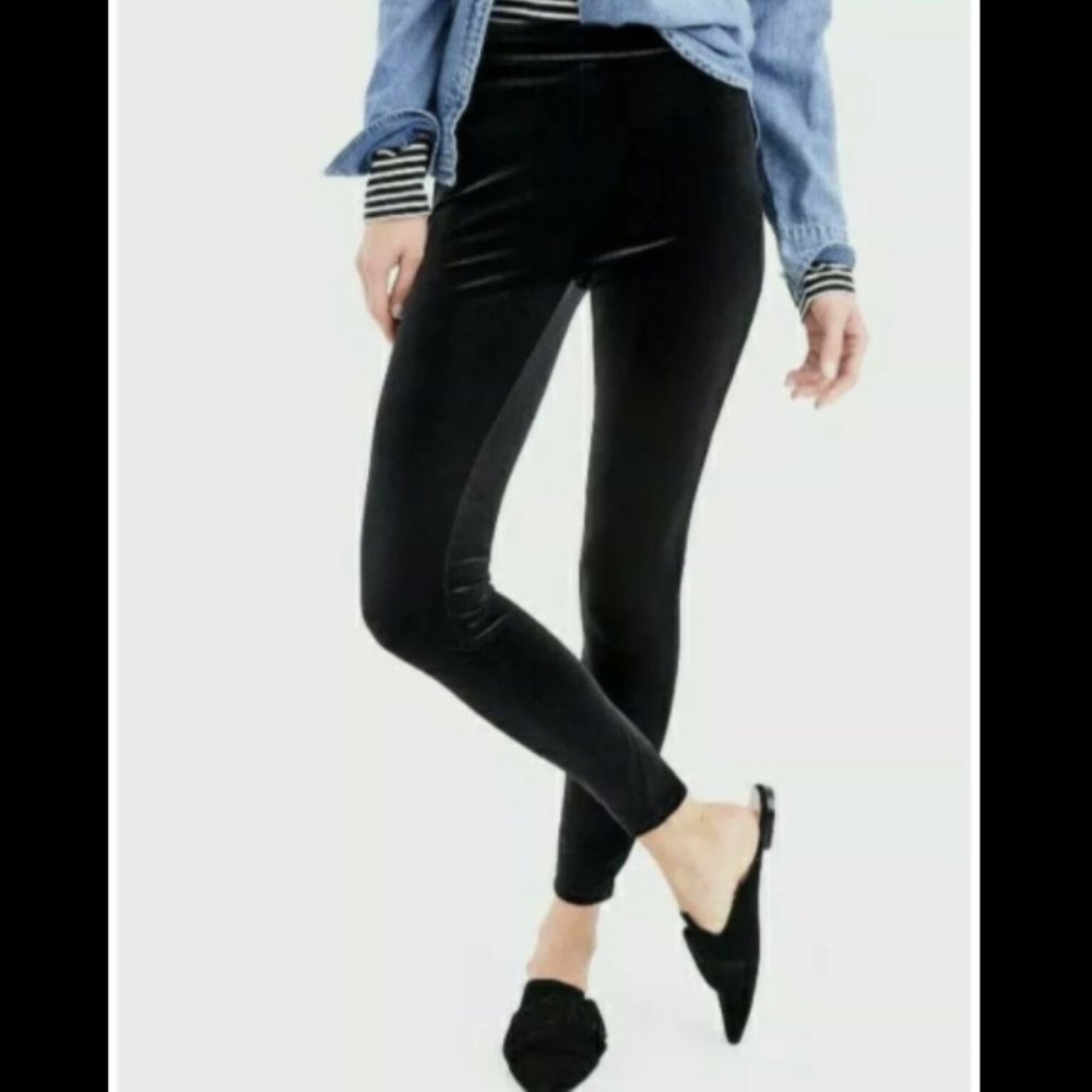 J.Crew Black Velvet Stretch Leggings High Waist XS